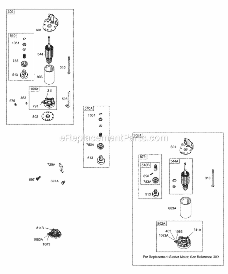 Electric Starter Diagram and Parts List for  Briggs and Stratton Engine